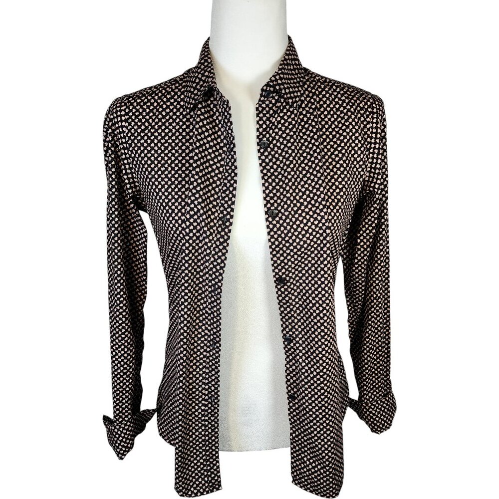 Uniqlo Orla Kiely Black Pink Floral Cotton Button Up Collared Shirt Size Small - Picture 5 of 14
